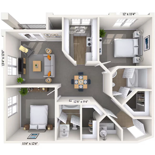Traditional 2x2 967-978 SF 137 floor plan